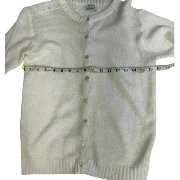 Vintage 100% Acrylic Button Down Cardigan Creamy Ivory Opaque Flat Buttons Sz 38 - Picture 10 of 12